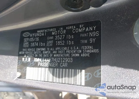 2017 Hyundai Accent Se from USA, damaged, VIN KMHCT4AE7HU212903